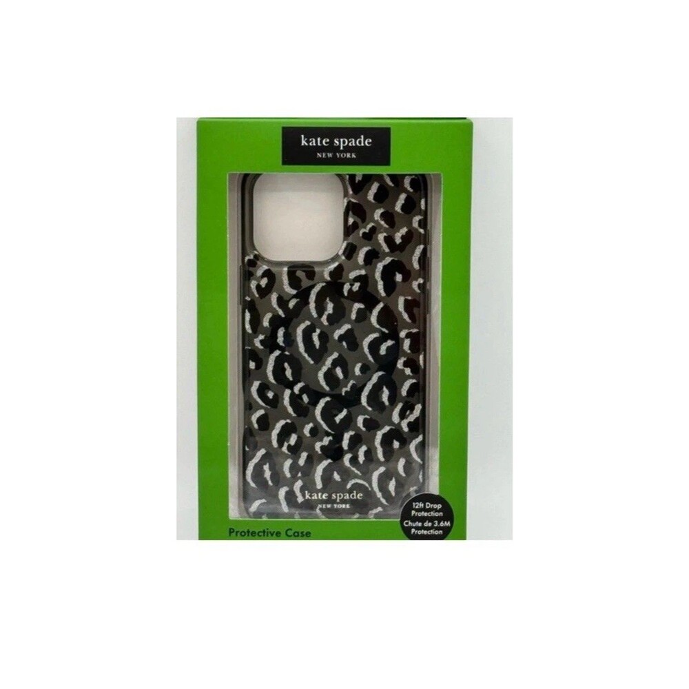Kate Spade iPhone 16 Pro Max Case w/MagSafe - Black Leopard Glitter Print